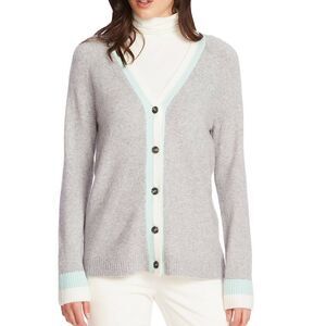 Court & Rowe Stripe Trim Button Front Cardigan Long Sleeve V-Neck Gray SZ Small